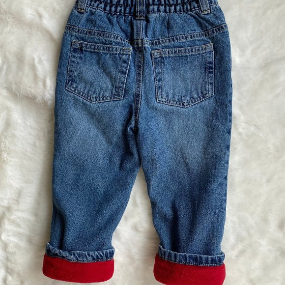 George Pull-On Blue Denim Jeans with Red Warm Fleece Lining Size 12-18 Months - Picture 3 of 7